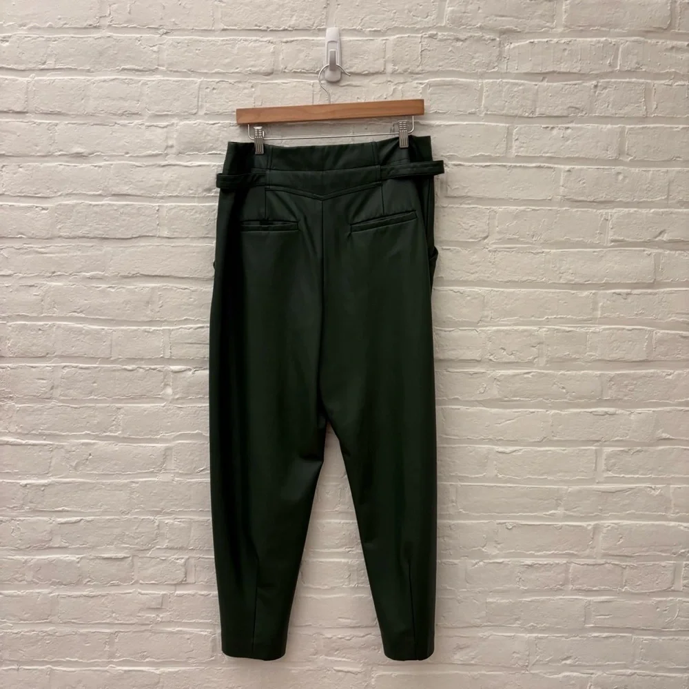 Anthropologie || Maeve Faux Leather Taper Pleated Pants Green 14 - Picture 6 of 11